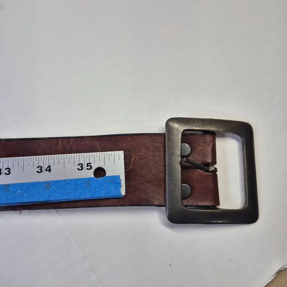 Leather Belt Mens Size 34 Brown Oil Tanned Harness Work Adjustable Buckle